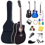 Acoustic Guitar Beginner Kit Full Size 41 inch Steel String Dreadnought Cutaway Guitare Acoustique Glossy Guitar Starter Kits for Adult Kids W/Bag Picks Capo Strap Tuner【Rosefinch 4/4 BLACK】