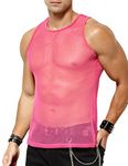 Arjen Kroos Men's Mesh Undershirts Sheer Sleeveless Muscle Tank Top,Pink-ck3308,Large