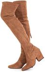 N.N.G Women Over the Knee Boots Brown Size 6.5 Suede BlockThigh High Long Winter Chunky OTK Stretch Zip Above knee Ladies Pointed Toe