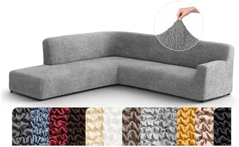 PAULATO BY GA.I.CO. Sectional Sofa Cover - Corner Sofa Cover - Bumper Chaise Couch Covers - Washable Couch with Ottoman Slipcover - Microfibra - Ash (Left Facing Bumper Chaise Sectional)
