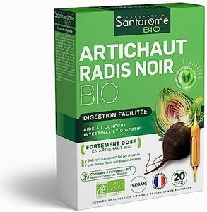 Santarome Bio - Artichaut Bio Radis Noir Bio - Complément alimentaire foie et digestion - Digestion facilitée - Fortement dosé - Trio de Bourgeons - 20 ampoules - Végan - Made In France