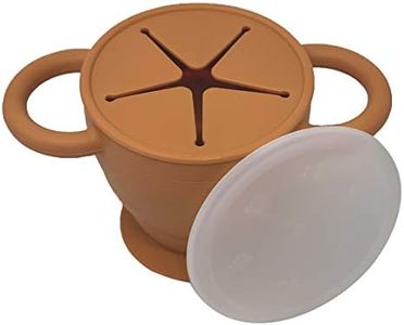 BraveJusticeKidsCo | Snack Attack II Snack Cup | Collapsible Silicone Snack Container | Toddler and Baby Snack Catcher Lid (Honey Ginger)