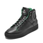 TRAVEL FOX Men's Jay Black/Green Nappa Leather Round Toe Lace-Up High-Top Sneakers 10 US