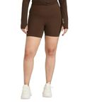 HUNNIT Cycling Shorts for Women|High Waisted Cycling Shorts with 2 Side Pockets| 4 Way Stretch | Moisture Wicking Fabric | Cycling Shorts for Workout, Running, Squats | Zero Transparency-Coffee Brown