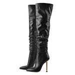 MissHeel Slouch Thigh-High Over the Knee Stiletto High Heel Boot for Women Pointed Toe Zip-up Booties Black Size 11