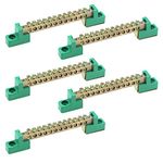 MY MIRONEY Terminal Bus Bar 12 Positions Screw Brass Terminal Grounding Strip Bus Bar Block Green Terminal Block Pack of 5