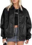 Tankaneo Womens Faux Leather Jackets Oversized Bomber Casual Fall Fashion Zip Up Moto Biker Coats