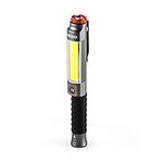 NEBO Big Larry 3 Work Light, 600 Lumen Flashlight with COB Work Light, Pocket Clip Magnetic Base for Hands-Free Lighting, Portable COB LED Dimmable Flashlight, Hazard Light-Red