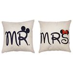 Arundeal Mr and Mrs 18 x 18 inch Couple Cotton Linen Square Throw Pillow Cases Cushion Cover Set of 2