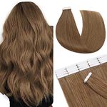 SEGO 16 Inch Tape In Hair Extensions 20pcs 50g /Light Brown/ Ombre 100% Remy Human Hair Balayage Rooted Hair Invisible Seamless Skin Weft Double Side Tape for Women