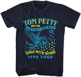 American Classics Tom Petty & The Heartbreakers Dogs with Wings '95 Tour Adult Short Sleeve 90s Graphic Tees - Navy, Medium