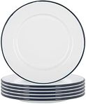 Argon Tableware White Enamel Dinner Plates - Steel Outdoor Camping Dinnerware Tableware - 25.5cm - Navy - Pack of 6