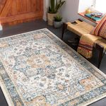 Carvapet Hallway Runner Rug 90x150cm Non Slip Long Carpet Runner Washable Blue Area Rug Soft Microfiber Vintage Medallion Floor Carpet Runner Rug for Living Room Corridor Entryway