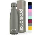 Proworks Performance Stainless Steel Sports Water Bottle | Double Insulated Vacuum Flask for 12 Hours Hot & 24 Hours Cold Drinks - For Home, Work, Gym & Travel - 500ml - BPA Free – Gravity Grey