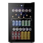 Havato 145 Can Wine Cooler, Compact Beverage Fridge with Glass Door for Wine/Beer/Soda, LED Light, 4.4cu.ft, Freestanding Quiet Wine Refrigerator with Digital Display for Home/Office/Bar, Black