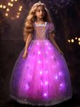 UPORPOR Light Up Princess Costume for Girls Princess Christmas Dress Up for Girls Aged 2-10 Halloween LED Costume for Teens Toddler Princess Fancy Dress for Kids Birthday Party Cosplay Pruple Pink