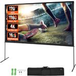 VEVOR Projector Screen with Stand, 120 inch 16:9 4K 1080 HD Outdoor Movie Screen with Stand, Wrinkle-Free Projection Screen with Bar Feet and Carry Bag, for Home Theater Cinema Backyard Movie Night