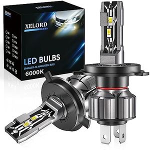 XELORD H4 LED Lampadine 6000K Bianca Fari Auto e Moto 12V,Sostituzione per Alogena Lampade e Xenon Luci,2 Lampadine
