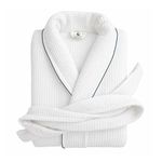 Enchant Home White-Navy Blue Cotton Waffle Bathrobe for Women and Men, Lightweight Soft Unisex Knee Length Cotton Robe, Premium Dressing Gown for Home Loungewear Use and Relaxation Bathrobe