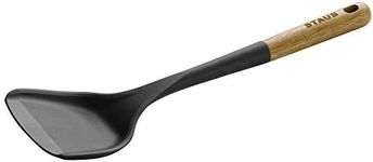 STAUB Wok Spatula, Perfect for Scooping, Flipping, Stirring, and Turning Stir Fries, One Size, Durable BPA-free Matte Black Silicone, Acacia Wood Handles, Safe for Nonstick Cooking Surfaces