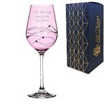 Personalised Engraved 350ml/11.8floz Pink Wine Glass with Spiral Cut Design and Diamante Finish - Comes in Gift Box Ready for Presentation to Recipient.