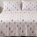 Great Bay Home Flannel Sheet Set King Size - 100% Turkish Cotton, Double-Brushed, Printed Bed Sheets - Ultra-Soft, Cozy, 4-Piece Bedding Set (Winter Trees - Red)