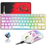 ZIYOU LANG T60 60% Percent Mechanical Gaming Keyboard Mouse [UK Layout] - RGB Light up Type C Ergonomic Mini Keyboard 12000 DPI USB Honeycomb Mouse - White+Blue Switch