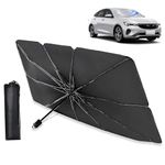 nodteem 1 PC Car Front Windshield Parasol, 55" x 31" None-opening Telescopic High-density Fiber Cloth Opaque Butterfly Edge Design with Storage Leather Case, for Cars, Trucks and SUVs (Silver)
