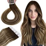 Hetto Tape in Hair Extensions Human Hair Balayage Brown Tape in Human Hair Extensions 12Inch 40g Brown to Honey Blonde with Brown Human Hair Tape in Hair Extensions Invisible Straight 20Pcs