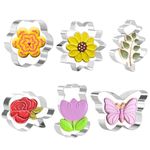 Crethink 6 Pieces Spring Cookie Cutters Set for Baking - Tulips, Leaves, Flowers, Sunflowers, Rose and Butterfly Shape Stainless Steel Biscuit Cutter for Springtime, Easter