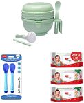 LuvLap 9 in 1 Baby Food Masher Mill, Food Grinder Cum Processor(Light Green) & Tiny Love Heat Sensitive Baby Feeding Spoons Set, 2 pcs, Blue & n Free Wipes for Baby Skin, 3 Packs