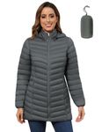 ROYAL MATRIX Women's Packable Puffer Jacket - Lightweight Winter Warm Long Quilted Puffer Coat with Detachable Hood(Deep Grey, XL)