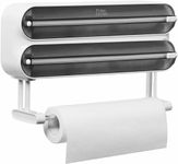 House of Quirk Magnetic Plastic Wrap Dispenser with Cutter, 3 in 1 Aluminum Foil and Plastic Wrap Organizer with Paper Towel Holder, Compatible with Cling Film, Tin Foil and Wax Paper (Black)