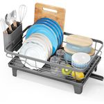Urackify Dish Drainer Rack, Dish Rack for Kitchen Counter, Drainer Board Rack, Steel Kitchen Sink Drainer Rack with Drainboard, Efficient Drainage, Dish Rack Drainers with Utensil Holder, Grey