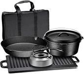 Bruntmor Camping Cooking Set Of 5. Pre Seasoned Cast Iron Pots And Pans Cookware/Dutch Oven Sets With Lids For Outdoor Comefire Cooking. Camping Skillet Grill Cookware Skillet Set With Carrying Case