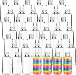 Nuenen 50 Pcs Sand Art Bottle with Funnels Plastic Potion Bottles Spell Jar Sand Container Bulk Collection Bottle Wish and Message Bottle for Craft Wedding Birthday Art Classroom(Silver, 2 oz)