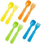 RE-PLAY Made in The USA 8pk Toddler Feeding Utensils Spoon and Fork Set |Eco Friendly Recycled Milk Jugs |Lime Green, Yellow, Orange, Sky Blue (Spring+)