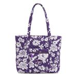 Vera Bradley Unisex's Cotton Collegiate Vera Tote Bag (Multiple Teams Available) Handbag, Purple/White Rain Garden with Kansas State University