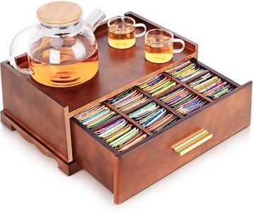 Tea Bag Organizer, Tea Organizers and Storage, Tea Box Organizer Storage Box, Tea Station Organizer for Countertop, Tea Caddy for Wood Tea Holder Organizer, Tea Storage for Removable Drawer (Brown)