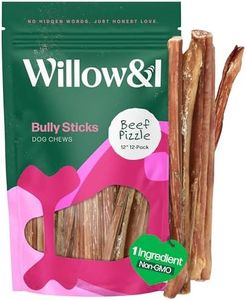 Willow&I Bully Sticks for Dogs -12 Inch Natural Bully Sticks for Medium Dogs, Large & Small Dogs- Premium 100% Grass Fed, Single Ingredient, Long Lasting, High Protein, Odor Free (12", 12 Pack)