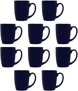 DISCOUNT PROMOS Curved Java Coffee Mug Set - 10 Pack - 12 Oz. - Stoneware Restaurant Cups - Cobalt Blue