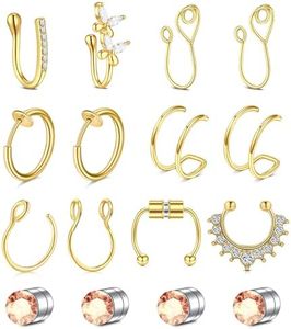 D.Bella Fake Nose Ring Gold Fake Nose Rings for Women Fake Septum Nose Hoop Fake Nose Piercing Clip On Faux Nose Ring Fake Nose Earrings for Non Piercing