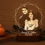 Artistic Gifts Acrylic Personalized Hexagon Shape 3D Illusion Photo Led Lamp For Couples| Photo Frame With Customized Photo, Name And Date| Anniversary Gift For Couple, Wife, Husband, Parents., Multi