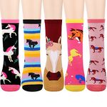 Jeasona 5 Pairs Horse Kids Socks for Girls Horse Gifts for Girls Horse Lover Gifts for Girls Cotton Cute Stocking Stuffer for Daughter