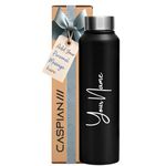 Caspian Astra Customised Stainless Steel Water Bottle 1L, Black with Logo Print - Personalised Water Bottle with Your Name Print for Kids Boys Girls School Office Gym- Perfect for Corporate Gifting