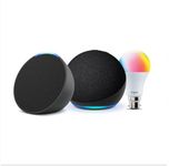 Amazon Echo Dot (5th Gen, Black) and Echo Pop (Black) combo with Wipro 9W LED Smart Bulb