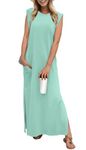 GRECERELLE Womens Summer Maxi Dress Elegant Styles Basic Sleeveless Maxi Dresses with Split and Pockets (Light Blue, M)