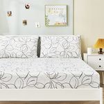 Tache 3 Pieces Modern Abstract Floral Leaf Minimalist Line Art White Black Grey Fitted Bed Sheet Only, King