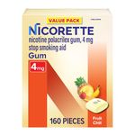 Nicorette Nicotine Gum Fruit Chill 4 Milligram Stop Smoking Aid 160 Count