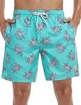 Nonwe Men's Swimming Trunks Water Sports Tropical Hawaiian Beach Board Shorts with Pockets, Turquoise, 36